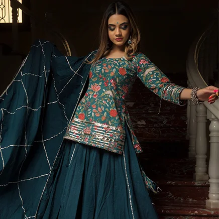 shop kurti style lehengas