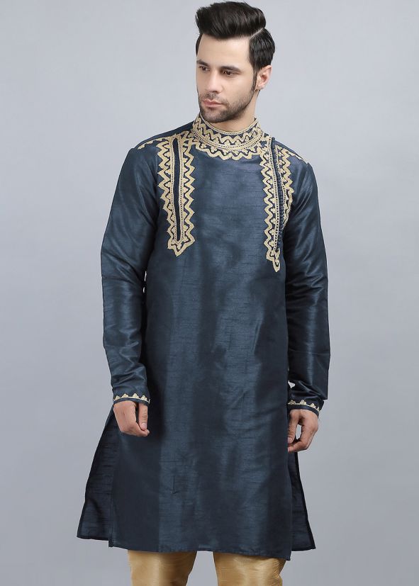 Blue Embroidered Readymade Kurta