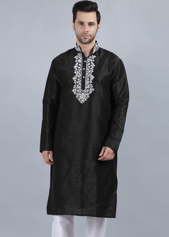 Black Embroidered Readymade Kurta 