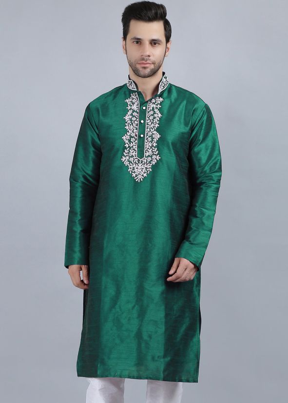 Green Embroidered Readymade Kurta 