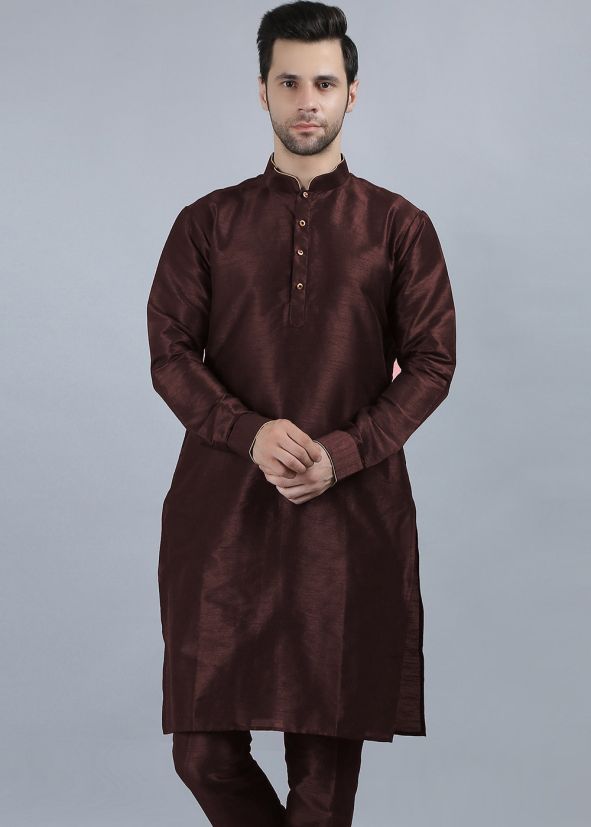 Brown Readymade Plain Mens Kurta