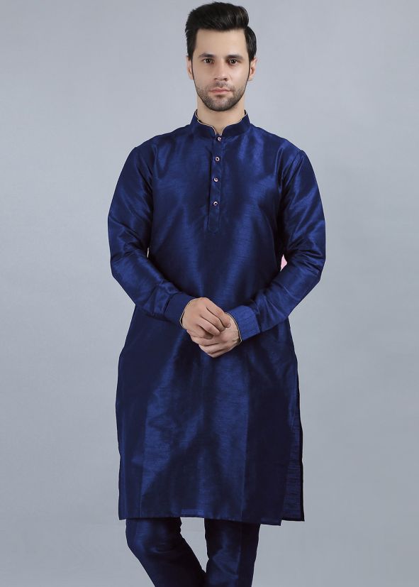 Readymade Blue Plain Mens Kurta