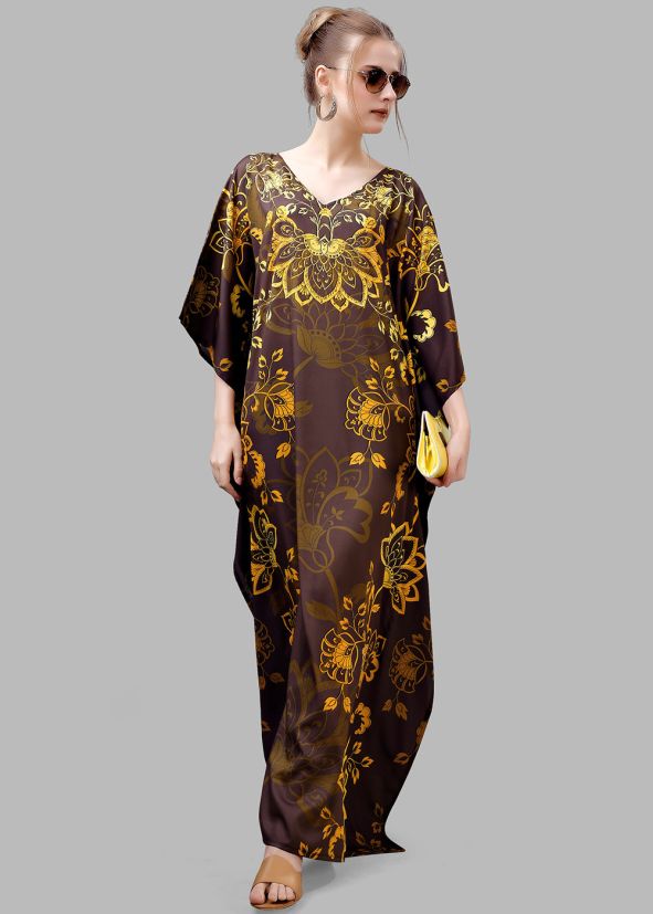 Brown Digital Print Kaftan In Crape