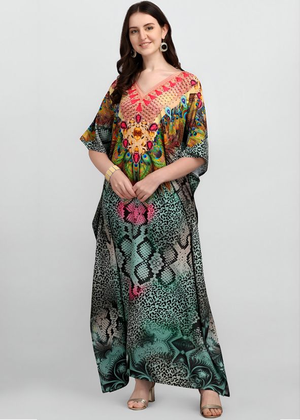 Multicolor Printed Kaftan In Crape
