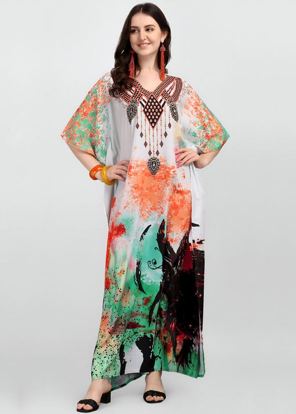 Multicolor Readymade Printed Kaftan In Crape