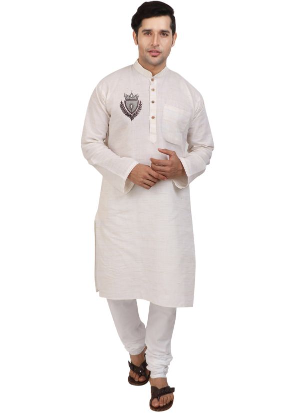Off-White Embroidered Kurta Pajama