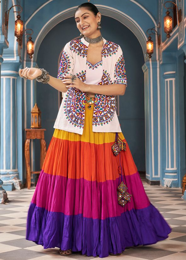 Multicolor Readymade Navaratri Jacket style Lehenga Choli