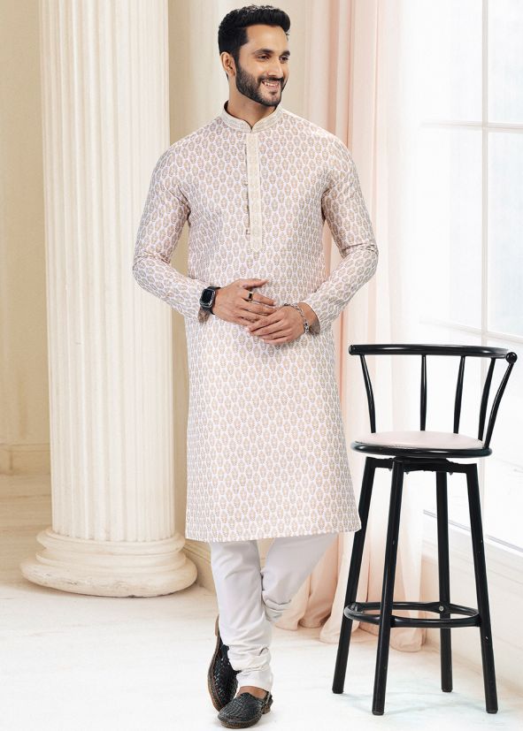 Cream Digital Printed Kurta Pajama