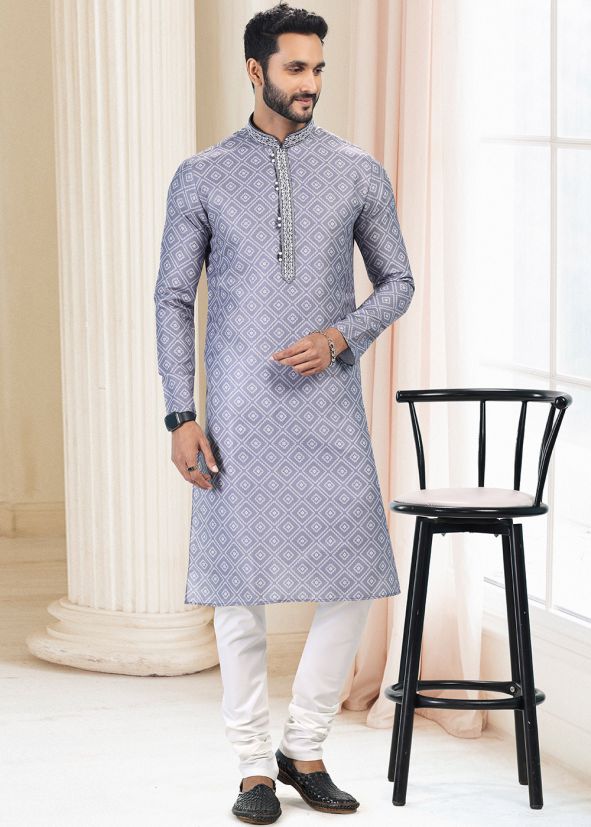 Grey Digital Printed Kurta Pajama