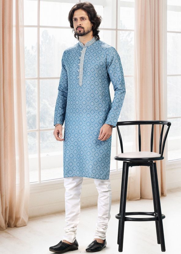 Blue Digital Printed Kurta Pajama