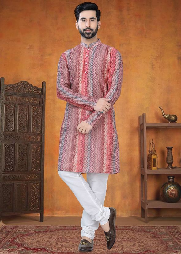 Multicolor Printed Jacqaurd Kurta Pajama