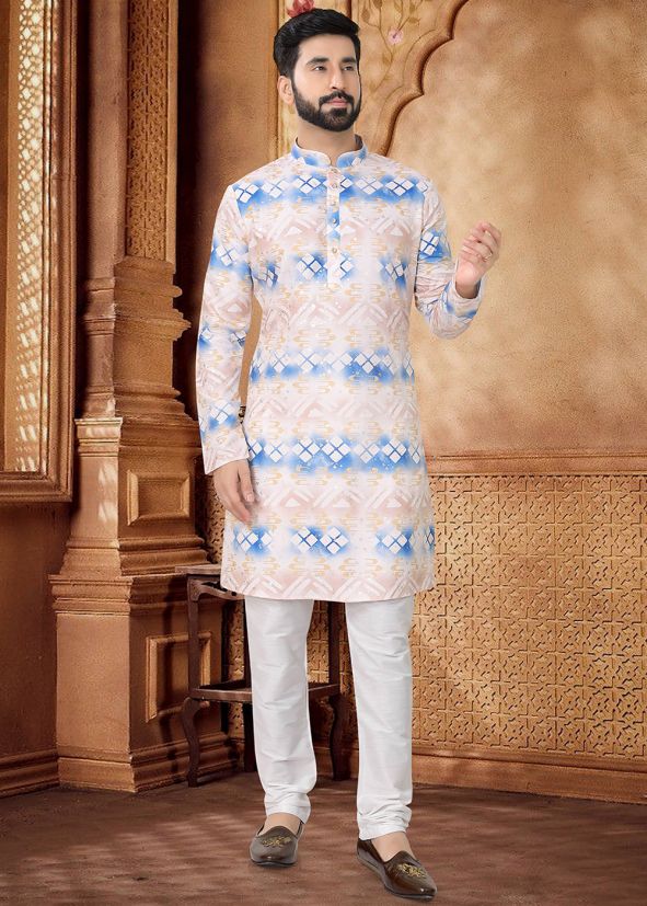 Multicolor Printed Men Kurta With Pant