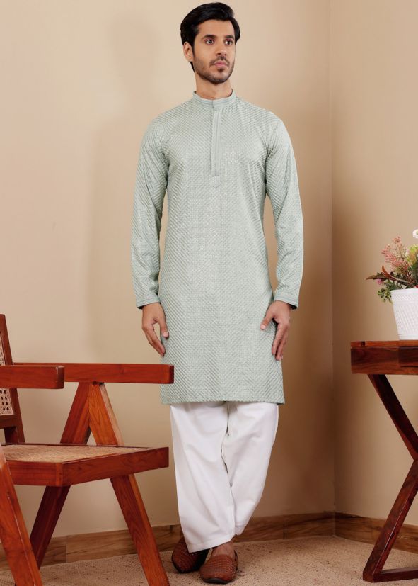 Green Sequins Embroidered Kurta Pant