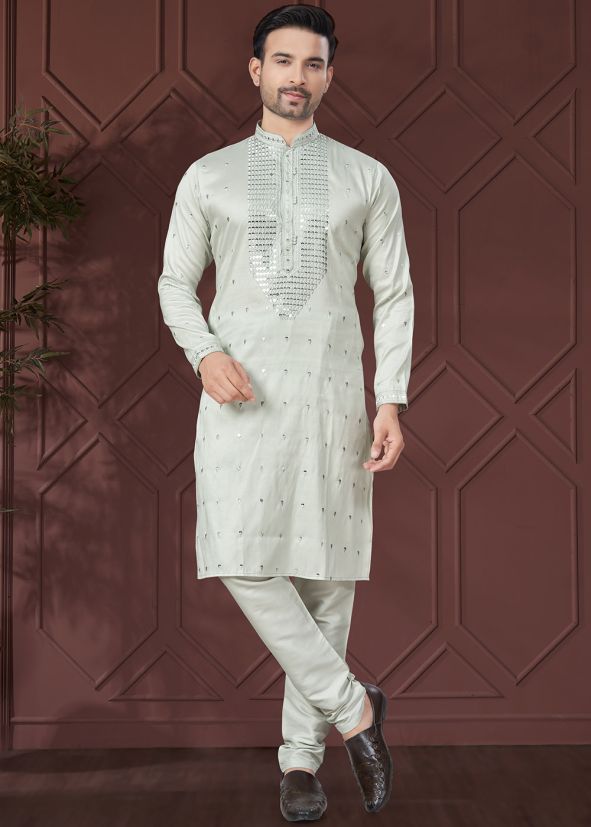 Grey Sequin Work Men Kurta Pajama