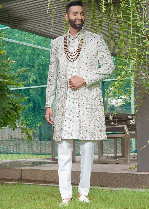 Off-White Stone Work Sherwani Set