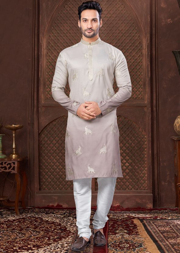 Purple Thread Embroidered Kurta Pajama