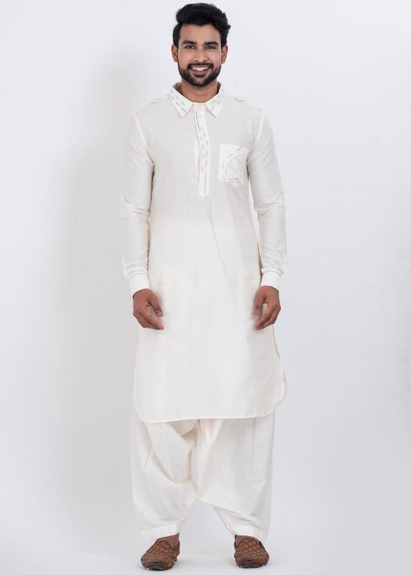 Off White Men Pathani Salwar Suit