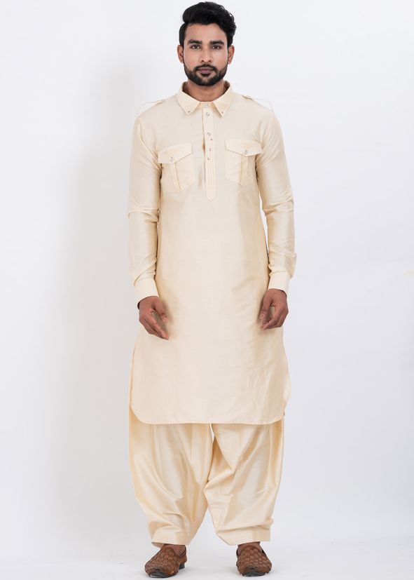 Cream Men Pathani Salwar Suit
