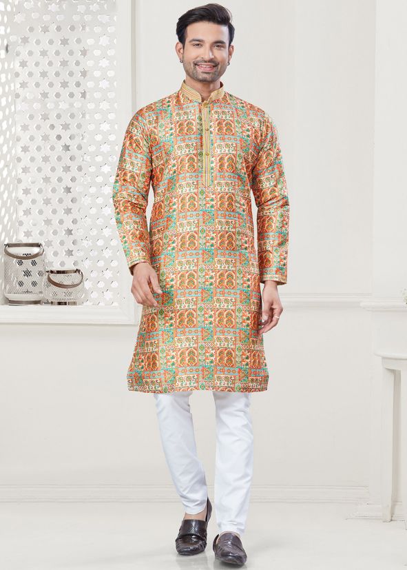 Multicolor Digital Print Men Kurta Pajama