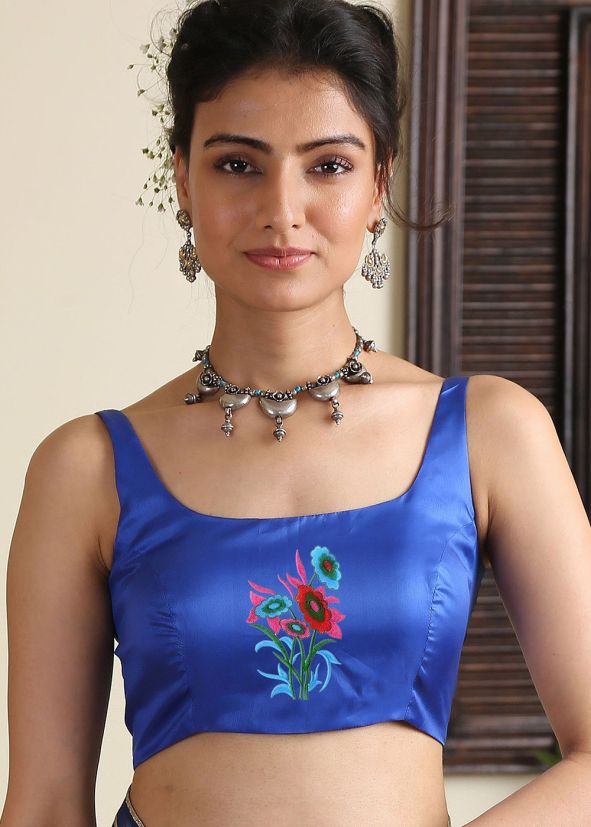 Blue Embroidered Readymade Blouse
