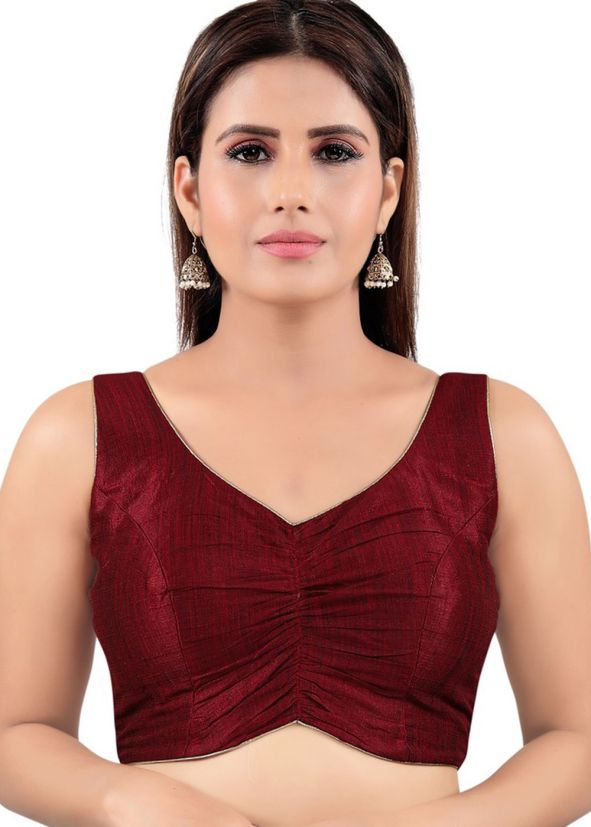 Maroon V Neck Saree Blouse