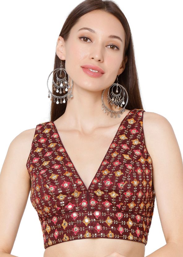 Maroon V Neck Saree Blouse Online