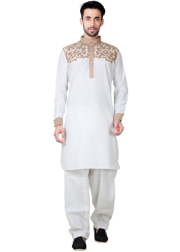 Buy Readymade White Linen Pathani Dress for Men Online USA