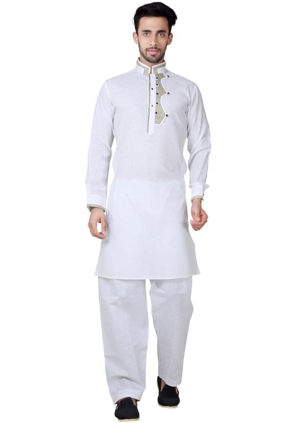Buy White Linen Indian Pathani Suit for Mens Online in USA
