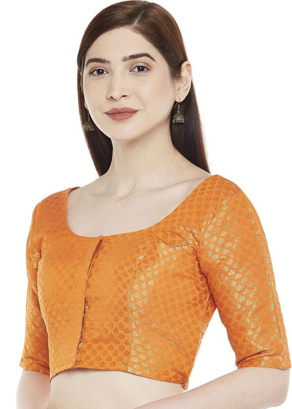 Orange Color Brocade Saree Blouse