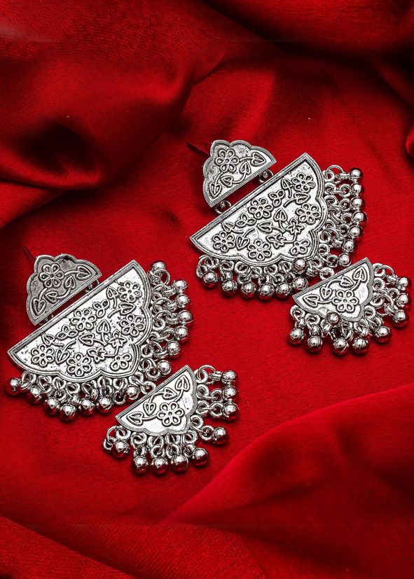 Buy Silver Embossed Latest Traditional Indian Earrings Online USA