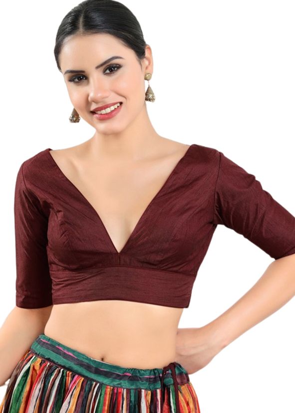 Maroon Color Silk Saree Blouse 