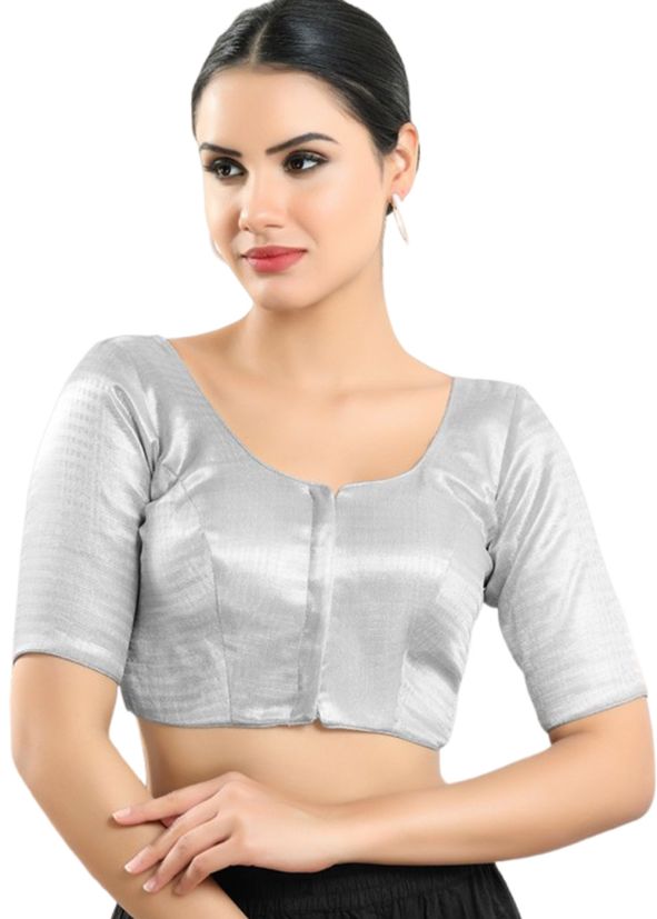 Silver Color Shimmer Saree Blouse 