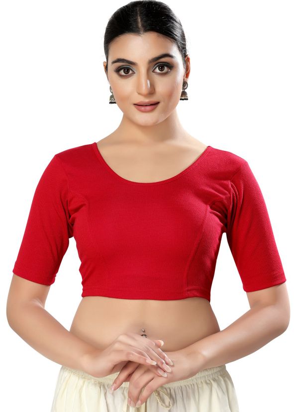 Red Color Cotton Saree Blouse 
