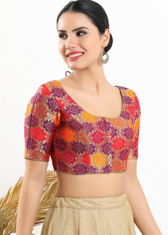 Multi Color Brocade Saree Blouse 