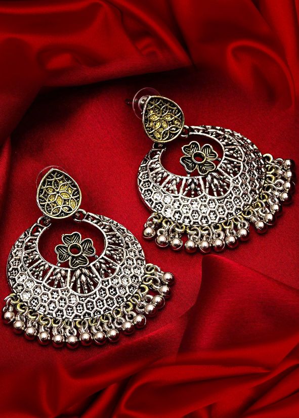 Oxidised Silver Beaded Earrings