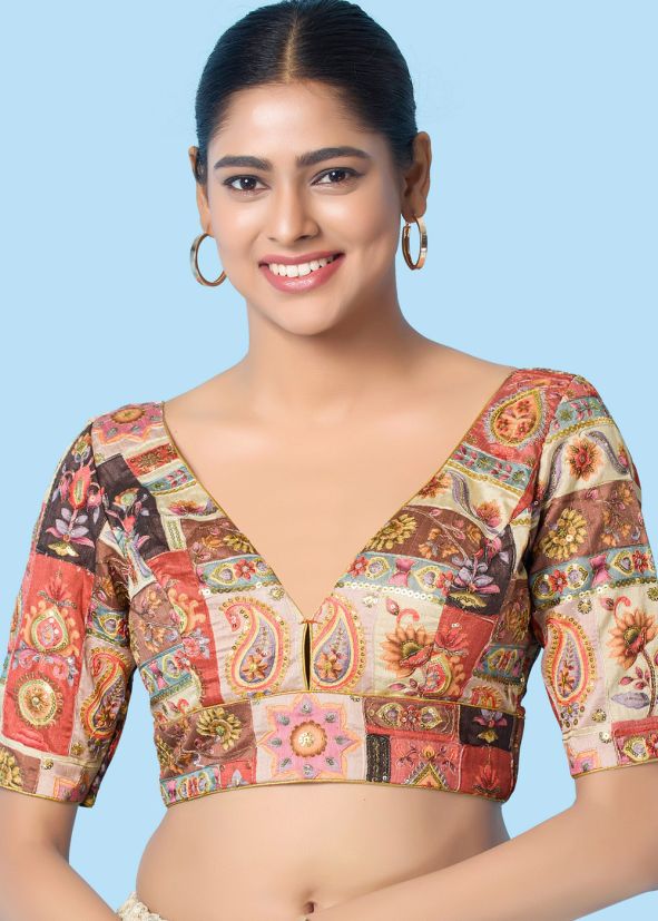 Multi Color Brocade Saree Blouse 