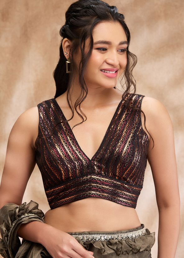 Black Color Tissue Saree Blouse 