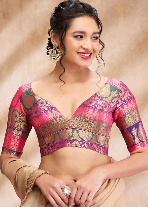 Multi Color Brocade Saree Blouse 