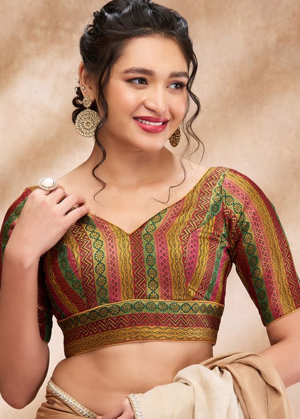 Multi Color Brocade Saree Blouse 