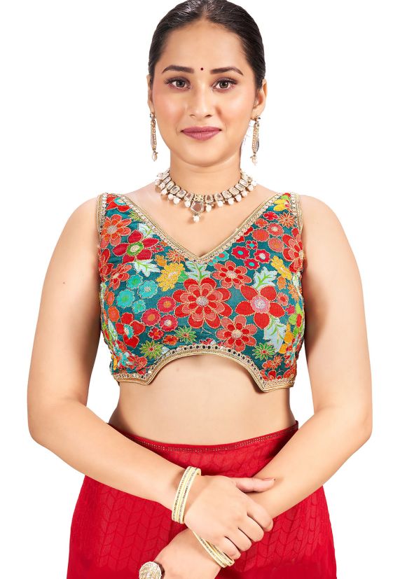 Multicolor Readymade Chiffon Saree Blouse