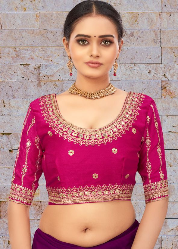 Magenta Blouse In Thread Embroidery