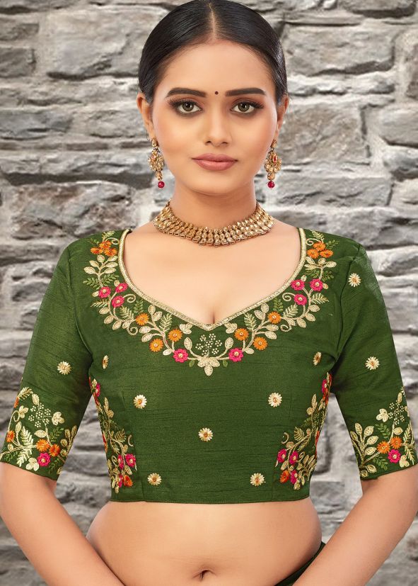 Green Art Silk Readymade Blouse 