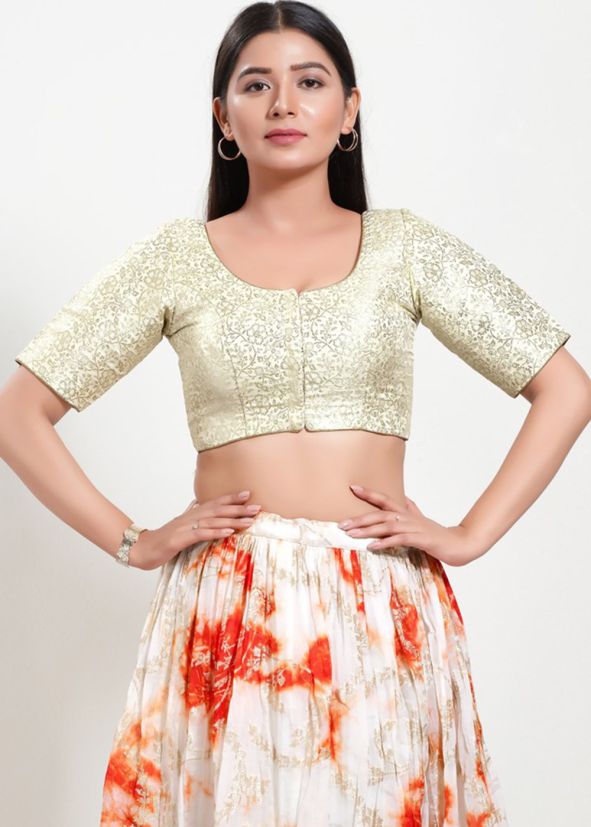 Off White Color Brocade Saree Blouse 