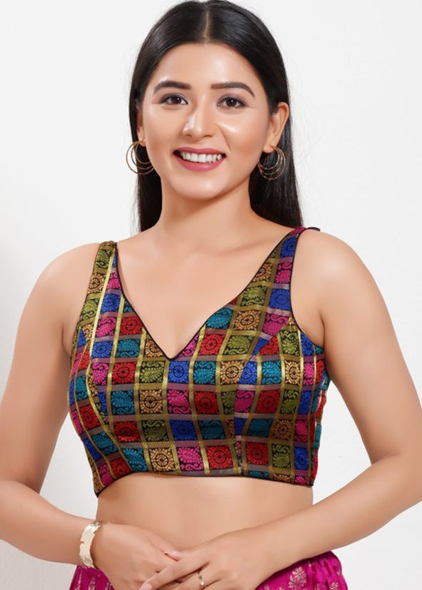 Multi Color Brocade Saree Blouse 