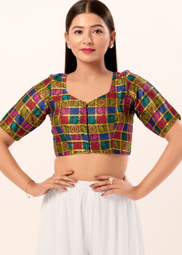 Multi Color Brocade Saree Blouse 