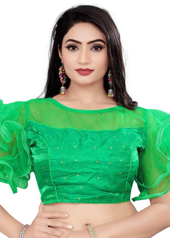 Green Stone Work Blouse In Satin