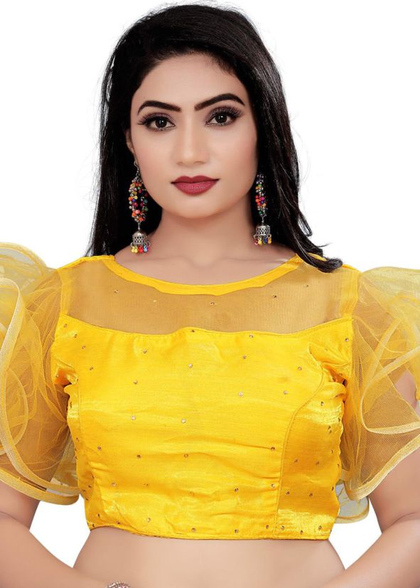 Yellow Stone Work Blouse In Satin