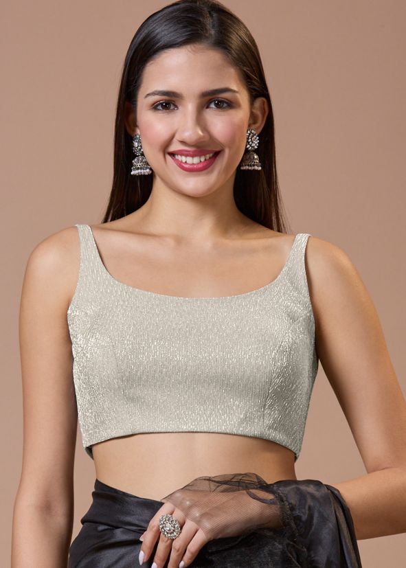 Silver Embroidered Blouse In Tissue