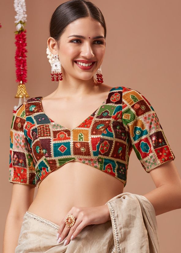 Multicolor Sequins Work Blouse In Velvet