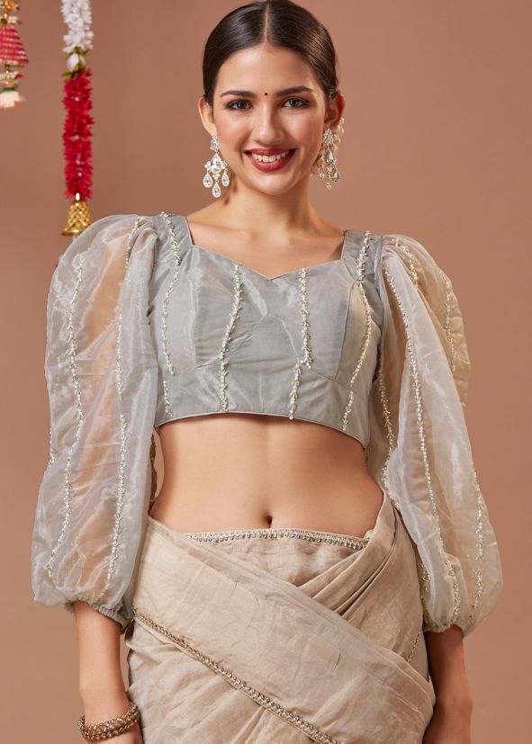 Grey Embroidered Blouse In Tissue